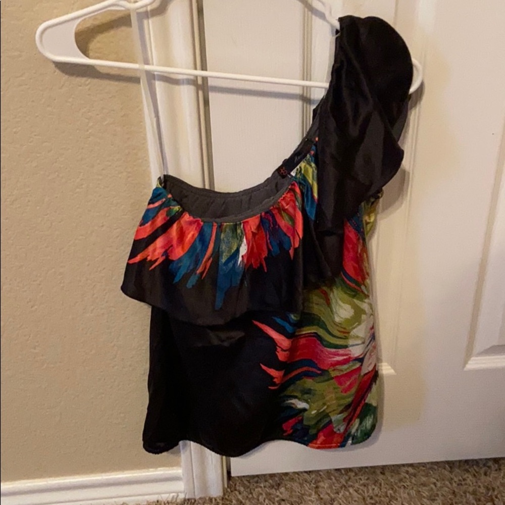 One-Shoulder Blouse with Multicolor Accent